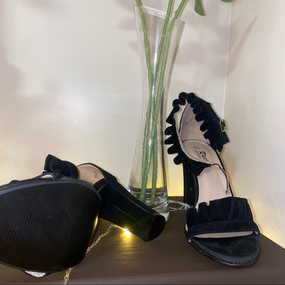 Roccoco Black Faux Suede Frill Strap Heels size 40 - Picture 7 of 7